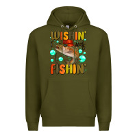 Army Green wishing i was fishing Premium Hoodie - MaliasSmallBusiness