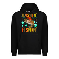 Black wishing i was fishing Premium Hoodie - MaliasSmallBusiness