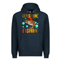 Navy wishing i was fishing Premium Hoodie - MaliasSmallBusiness