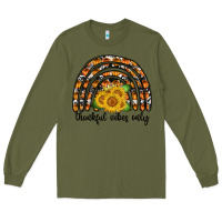 Army Green Thankful Vibes Only Long Sleeve Tee - CowhideDigitalArt