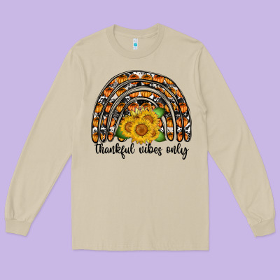 Thankful Vibes Only Long Sleeve Tee Designed By Cowhidedigitalart