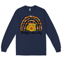 Navy Thankful Vibes Only Long Sleeve Tee - CowhideDigitalArt