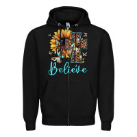 Black believe leopard cross sunflower butterfly Zipper Hoodie - JahusDesignShop