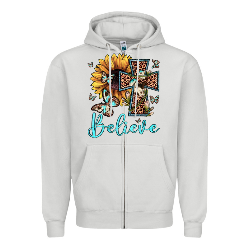 Believe Leopard Cross Sunflower Butterfly Zipper Hoodie by JahusDesignShop | Teevron