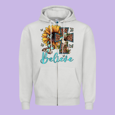 Believe Leopard Cross Sunflower Butterfly Zipper Hoodie Designed By Jahusdesignshop