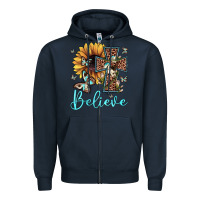 Navy believe leopard cross sunflower butterfly Zipper Hoodie - JahusDesignShop