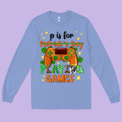 P Is Patrick's Day Playing Games Long Sleeve Tee Designed By Neo Western