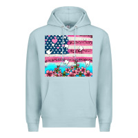 Blue Mist american flag and teeth with flowers Premium Hoodie - AdoDesignShop