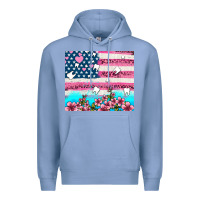 Colony Blue american flag and teeth with flowers Premium Hoodie - AdoDesignShop