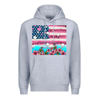 Heather Grey american flag and teeth with flowers Premium Hoodie - AdoDesignShop