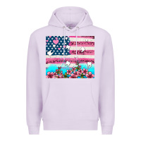 Lilac american flag and teeth with flowers Premium Hoodie - AdoDesignShop