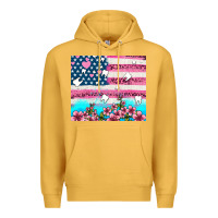Mustard american flag and teeth with flowers Premium Hoodie - AdoDesignShop