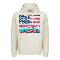 Oatmeal Heather american flag and teeth with flowers Premium Hoodie - AdoDesignShop