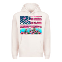 Pale Pink american flag and teeth with flowers Premium Hoodie - AdoDesignShop
