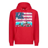 Red american flag and teeth with flowers Premium Hoodie - AdoDesignShop