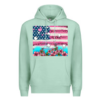 Seafoam american flag and teeth with flowers Premium Hoodie - AdoDesignShop