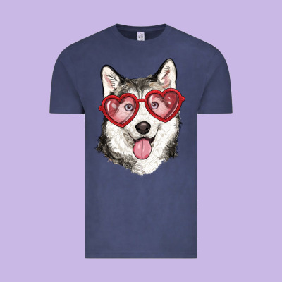 Vintage Tee husky with love glasses