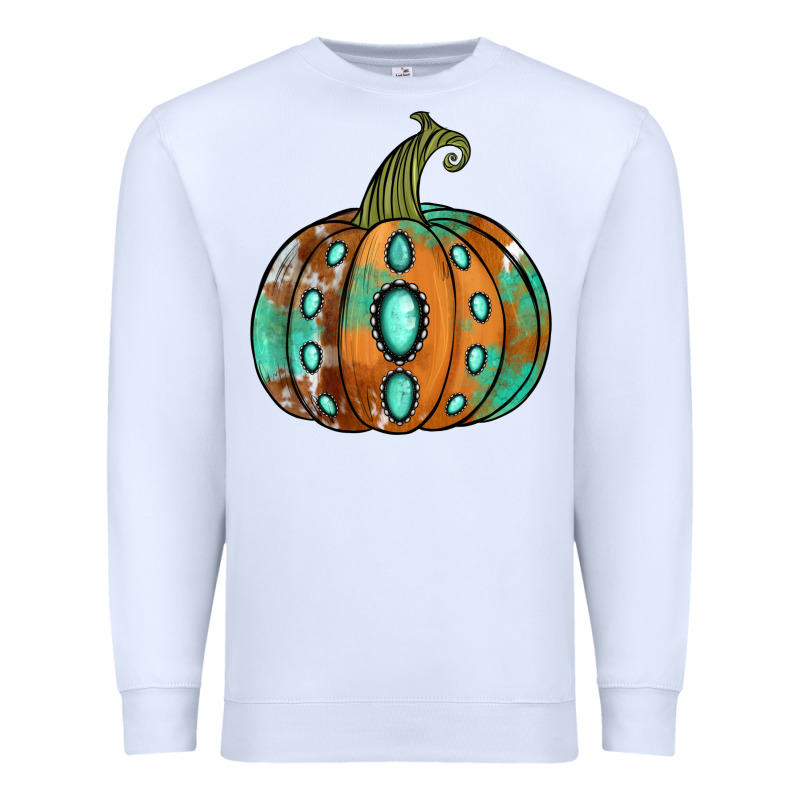 Western Cowhide Turquoise Pumpkin Premium Sweatshirt by Jasminsmagicworld | Teevron