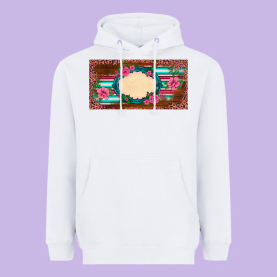 Western Pink Flovers Leopard Serape   License Plate Template Heavyweight Hoodie Designed By Barkaloodesign