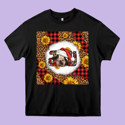 Joy Christmas Cow Heavy Core Tee Designed By Lillyallendesigns