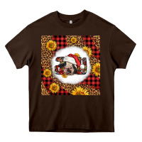 Chocolate Brown joy christmas cow Heavy Core Tee - LillyAllenDesigns
