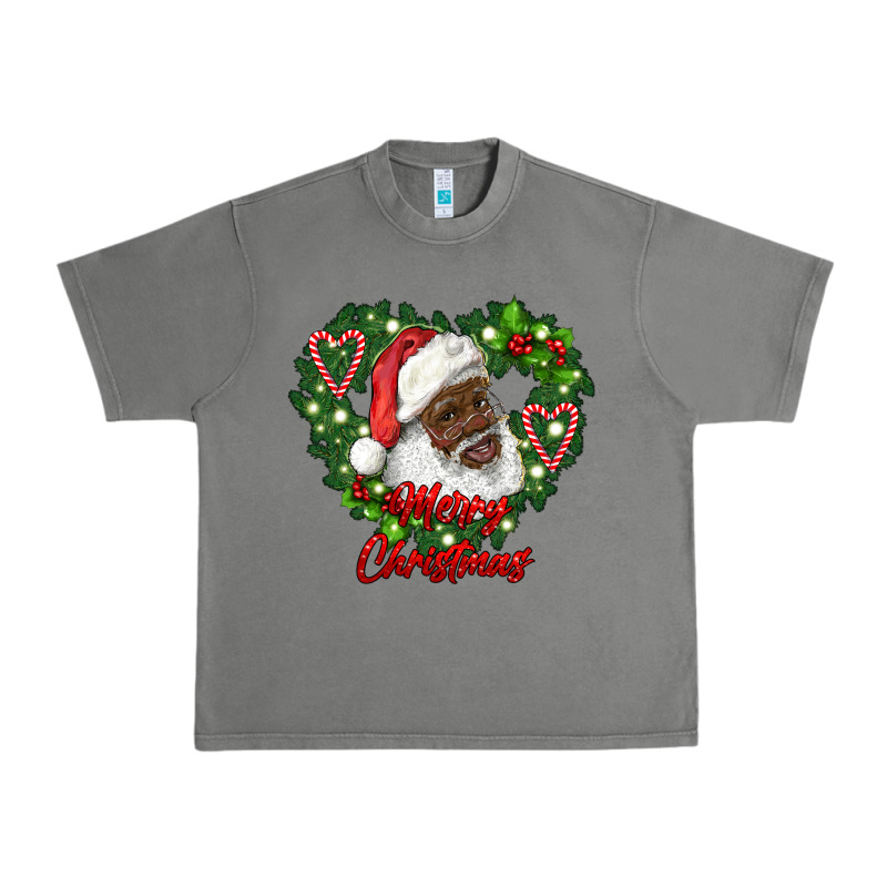 Merry Christmas African American Santa With Wreath Urban Heavy Tee by RanaPortraitStore | Teevron