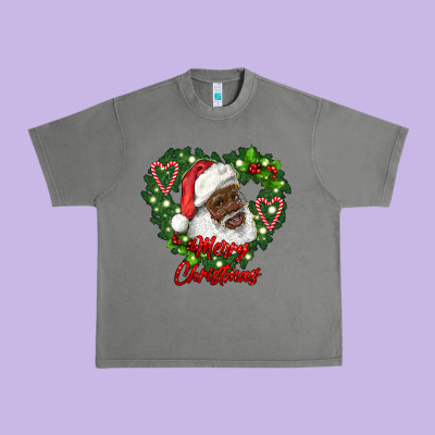 Merry Christmas African American Santa With Wreath Urban Heavy Tee Designed By Ranaportraitstore