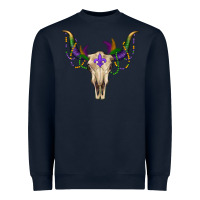 Navy Mardi Gras Bull Skull Heavyweight Sweatshirt - RanaPortraitStore