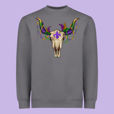 Heavyweight Sweatshirt Mardi Gras Bull Skull