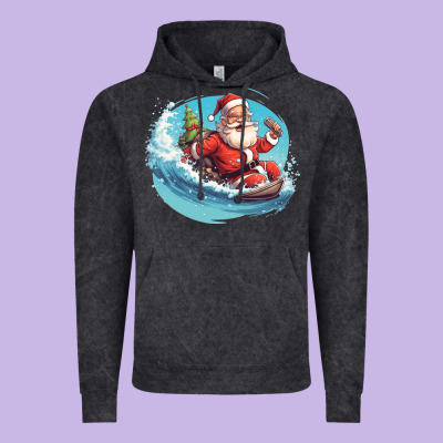 Surf Happy Santa Vintage Hoodie Designed By Unal Design
