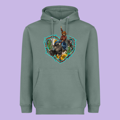 Western Heart Bullfighter  Cactus Sunflower Aztek Pattern Heavyweight Hoodie Designed By Barkaloodesign
