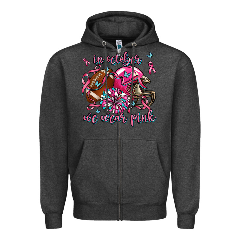 In October We Wear Pink Football Zipper Hoodie by AdoDesignShop | Teevron