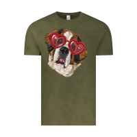 Vintage Olive saint bernard with love glasses Vintage Tee - RanaPortraitStore