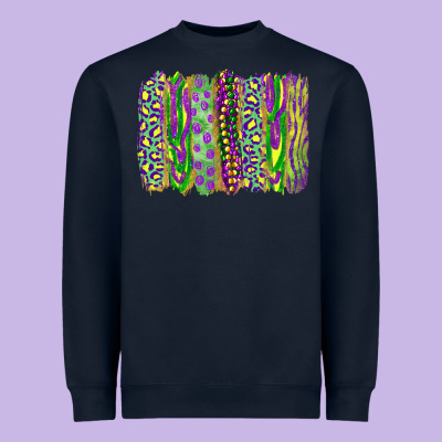 Heavyweight Sweatshirt Mardi Gras Leopard Beads Brushstrokes