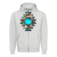 Dove Grey aztec leopard turquoise gemstone Zipper Hoodie - JahusDesignShop