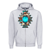 Heather Grey aztec leopard turquoise gemstone Zipper Hoodie - JahusDesignShop