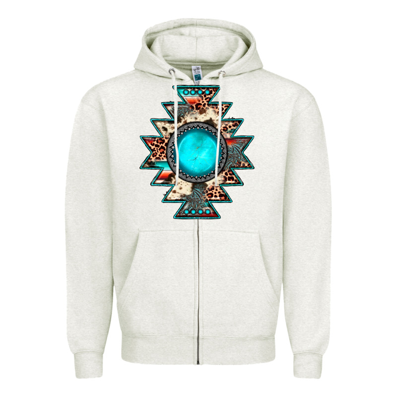Aztec Leopard Turquoise Gemstone Zipper Hoodie by JahusDesignShop | Teevron