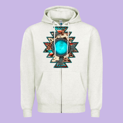 Aztec Leopard Turquoise Gemstone Zipper Hoodie Designed By Jahusdesignshop