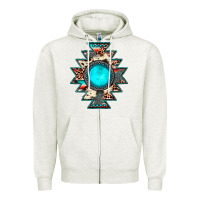 Oatmeal Heather aztec leopard turquoise gemstone Zipper Hoodie - JahusDesignShop