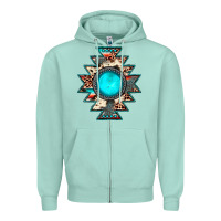 Seafoam aztec leopard turquoise gemstone Zipper Hoodie - JahusDesignShop