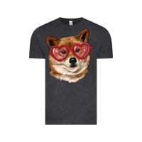 Vintage Black shiba inu with love glasses Vintage Tee - RanaPortraitStore