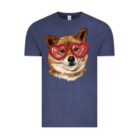 Vintage Denim shiba inu with love glasses Vintage Tee - RanaPortraitStore