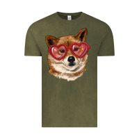 Vintage Olive shiba inu with love glasses Vintage Tee - RanaPortraitStore