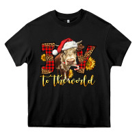 Black joy to the world christmas cow Heavy Core Tee - LillyAllenDesigns