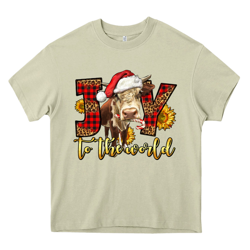 Joy To The World Christmas Cow Heavy Core Tee by LillyAllenDesigns | Teevron