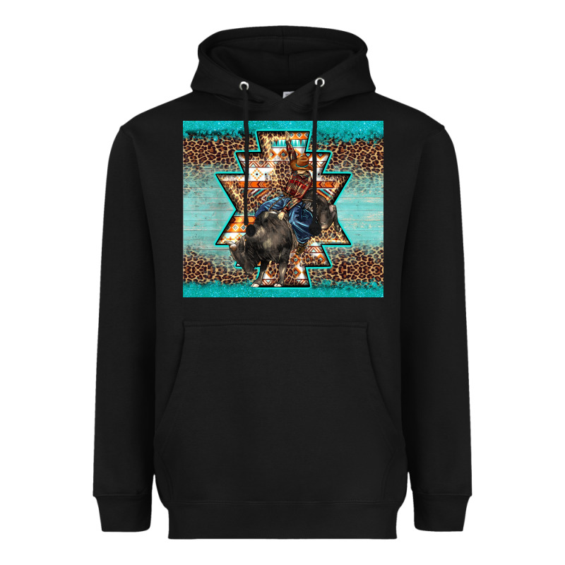 Western Rodeo Bullfighter Aztec Leopard Turquoise Heavyweight Hoodie by BarkalooDesign | Teevron