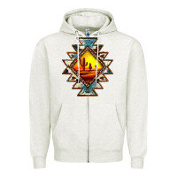 Oatmeal Heather cowhide leopard sunset aztec Zipper Hoodie - JahusDesignShop