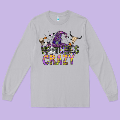 Witches Be Crazy Long Sleeve Tee Designed By Cowhidedigitalart