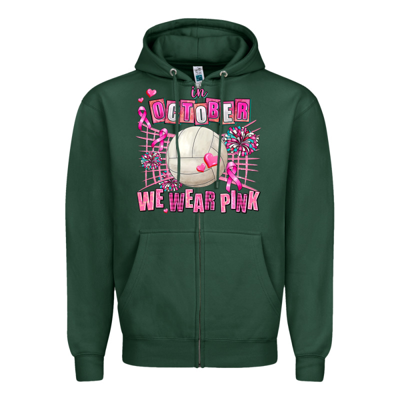 In October We Wear Pink Volleyball Zipper Hoodie by AdoDesignShop | Teevron