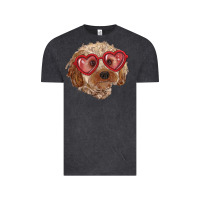 Vintage Black toy poodle with love glasses Vintage Tee - RanaPortraitStore